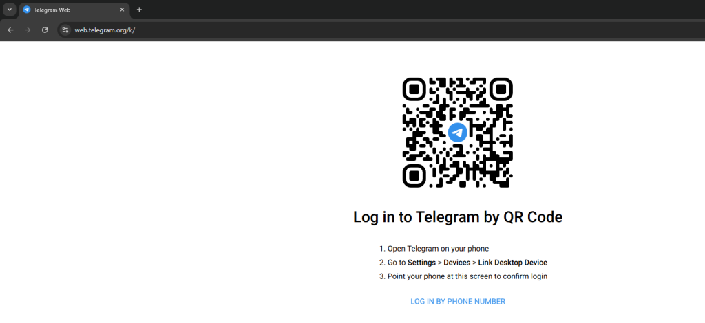 Giao diện đăng nhập Telegram Web